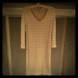 Boston Proper Ivory Crochet V Neck Short dress